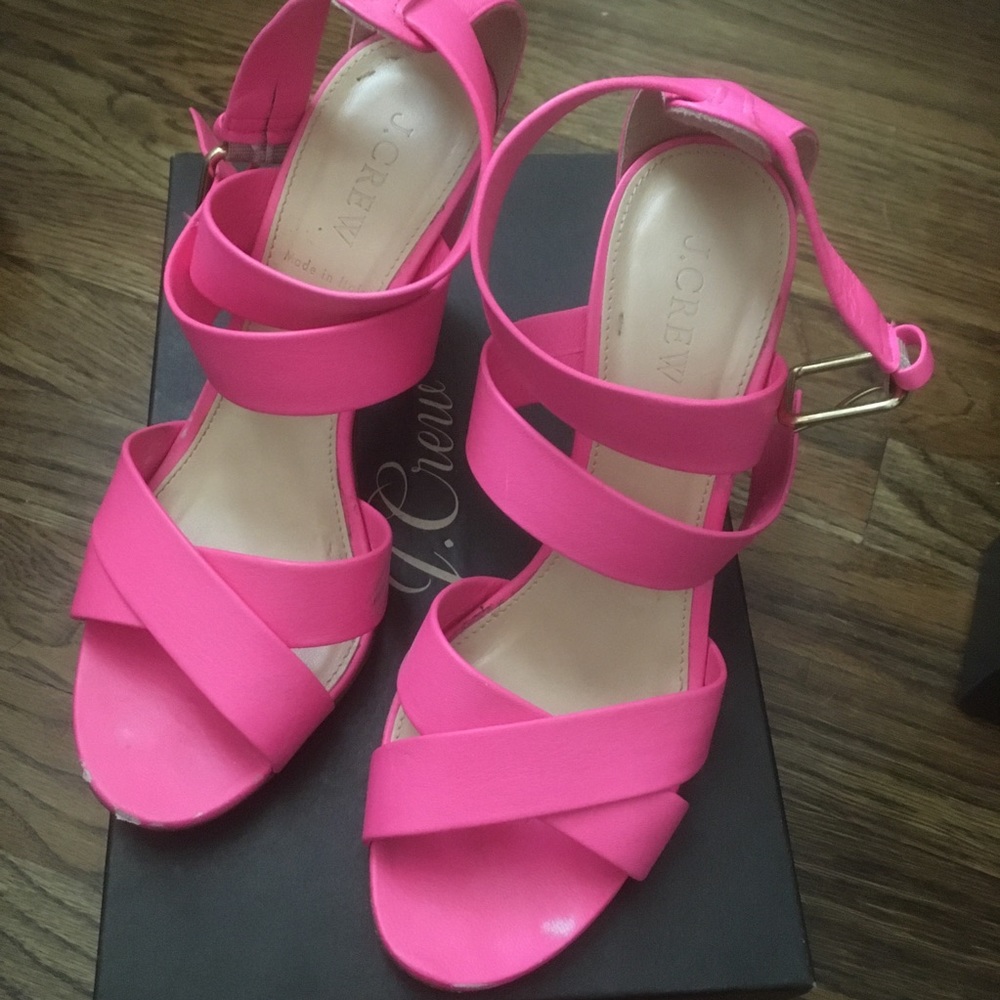 J Crew size 7 hot pink heeled sandals - Picture 2 of 6